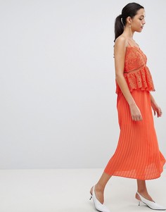 Платье миди с кружевом и плиссировкой Liquorish - Оранжевый