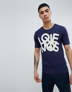 Футболка с бархатным логотипом Love Moschino - Темно-синий