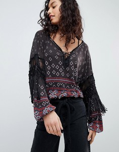 Блузка с принтом Free People - Черный