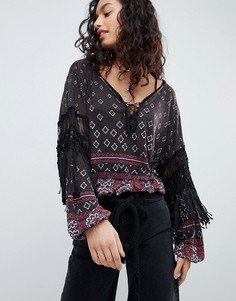 Блузка с принтом Free People - Черный