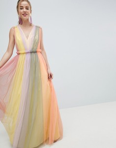 Платье макси из тюля в стиле колор блок пастельных оттенков ASOS DESIGN - Мульти