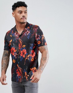 Черная рубашка классического кроя с принтом River Island - Черный