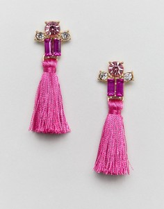 Серьги-гвоздики с камнями и кисточками ASOS DESIGN - Розовый