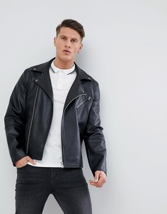 Черная байкерская куртка из искусственной кожи ASOS - Черный