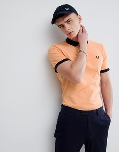 Оранжевое поло из пике с контрастной отделкой в рубчик Fred Perry REISSUES - Оранжевый