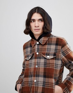 Коричневая флисовая куртка в стиле вестерн в клетку ASOS - Коричневый
