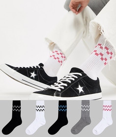 5 пар спортивных носков с шахматным принтом ASOS DESIGN - Белый