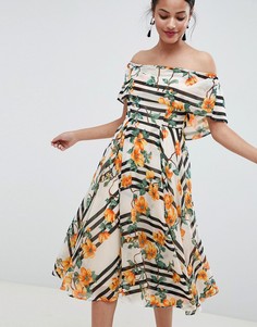 Платье миди в полоску с цветочным принтом ASOS DESIGN - Мульти