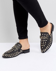 Черные кожаные мюли на плоской подошве с заклепками Steve Madden Laaura - Черный