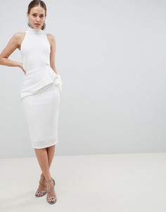Платье миди с высоким воротом и завязкой сбоку ASOS DESIGN - Белый