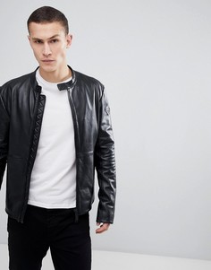 Черная кожаная байкерская куртка Emporio Armani - Черный
