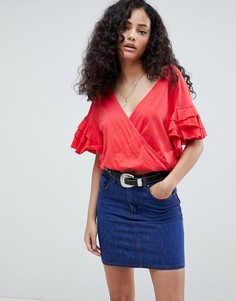Топ с запахом и оборками на рукавах ASOS DESIGN - Красный