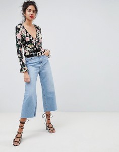 Черный лонгслив с запахом и цветочным принтом ASOS DESIGN - Мульти