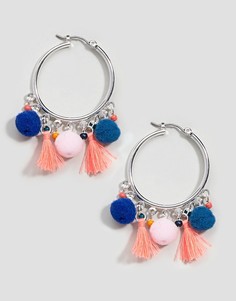 Серьги-кольца с помпонами и кисточками ASOS DESIGN - Серебряный