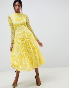 Кружевное платье миди с декоративной отделкой ASOS EDITION - Желтый