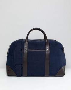 Темно-синяя сумка с коричневой кожаной отделкой ASOS DESIGN - Темно-синий