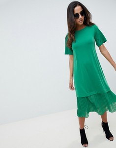 Платье-футболка миди с плиссировкой ASOS DESIGN - Зеленый