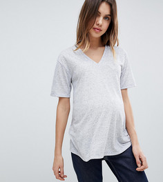 Футболка из ткани с добавлением льна и с V-образным вырезом ASOS DESIGN Maternity - Серый