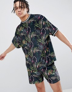 Велюровая oversize-футболка с принтом и контрастной отделкой ASOS DESIGN - Серый