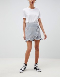 Строгая мини-юбка в клетку с оборкой ASOS DESIGN - Мульти