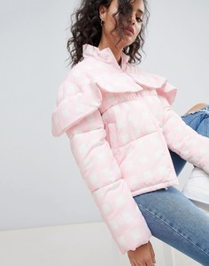 Дутая куртка в клетку ASOS - Розовый