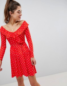 Платье мини в горошек с вырезом сердечком ASOS DESIGN - Мульти