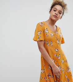 Свободное платье на пуговицах с цветочным принтом Miss Selfridge Petite - Желтый