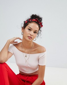 Кроп-топ в рубчик с открытыми плечами Miss Selfridge - Розовый