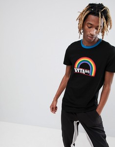 Длинная футболка с принтом и контрастным воротом ASOS DESIGN - Черный
