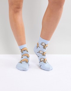 Носки с принтом ленивца и пушистой отделкой ASOS DESIGN - Синий