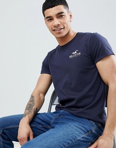 Темно-синяя футболка с логотипом на груди и спине и закругленным краем Hollister - Темно-синий