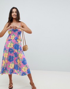 Сарафан миди с цветочным принтом и оборкой ASOS DESIGN - Мульти