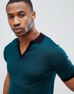 Поло темно-зеленого цвета с черным отложным воротником New Look - Зеленый