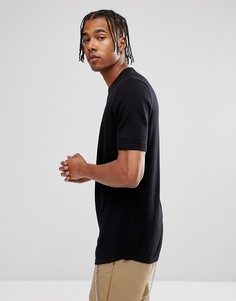 Черная длинная футболка с закругленным низом ASOS - Черный