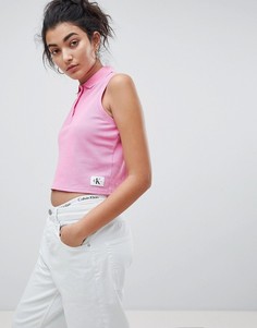 Кроп-топ без рукавов с воротником-поло Calvin Klein Jeans - Розовый