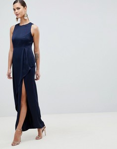 Атласное платье макси с многослойной асимметричной юбкой ASOS DESIGN - Темно-синий