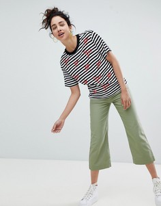 Широкие укороченные брюки цвета хаки Monki - Зеленый