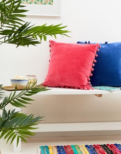 Розовая бархатная подушка с помпонами Ian Snow - Мульти