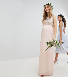 Платье макси с отделкой пайетками на лифе TFNC Maternity - Розовый