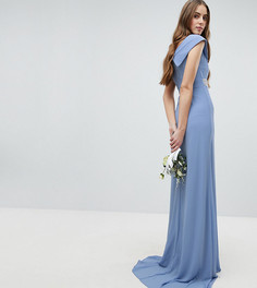Платье макси с широким вырезом и отделкой на талии TFNC Tall Bridesmaid - Синий