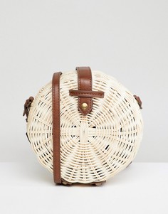 Круглая соломенная сумка с полиуретановым ремешком ASOS DESIGN - Светло-бежевый