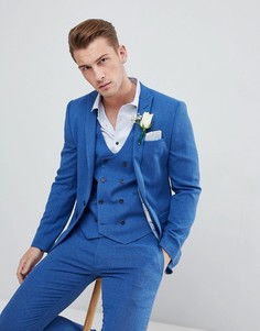 Ярко-синий супероблегающий фактурный пиджак SOS Wedding - Синий Asos