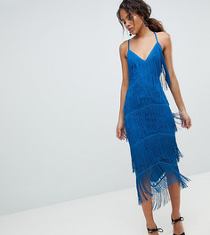 Облегающее платье миди с бахромой ASOS DESIGN Tall - Синий