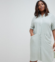 Платье-рубашка с короткими рукавами и драпированными карманами ASOS DESIGN Curve - Синий