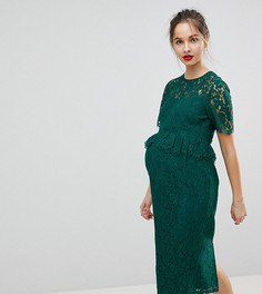 Кружевное платье-футляр с баской ASOS MATERNITY - Зеленый