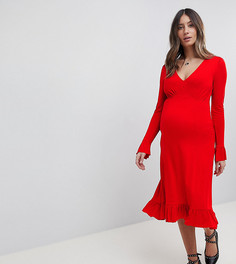 Чайное платье миди с оборками на манжетах ASOS MATERNITY - Красный