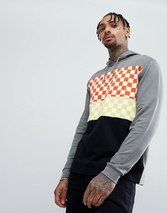 Худи колор блок с шахматным принтом на вставках ASOS - Серый