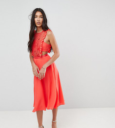 Платье миди с плиссировкой и кружевом ASOS TALL - Красный