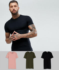 3 удлиненных обтягивающих футболки ASOS DESIGN - СКИДКА - Мульти