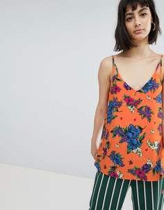 Топ на тонких бретельках с цветочным принтом River Island - Оранжевый